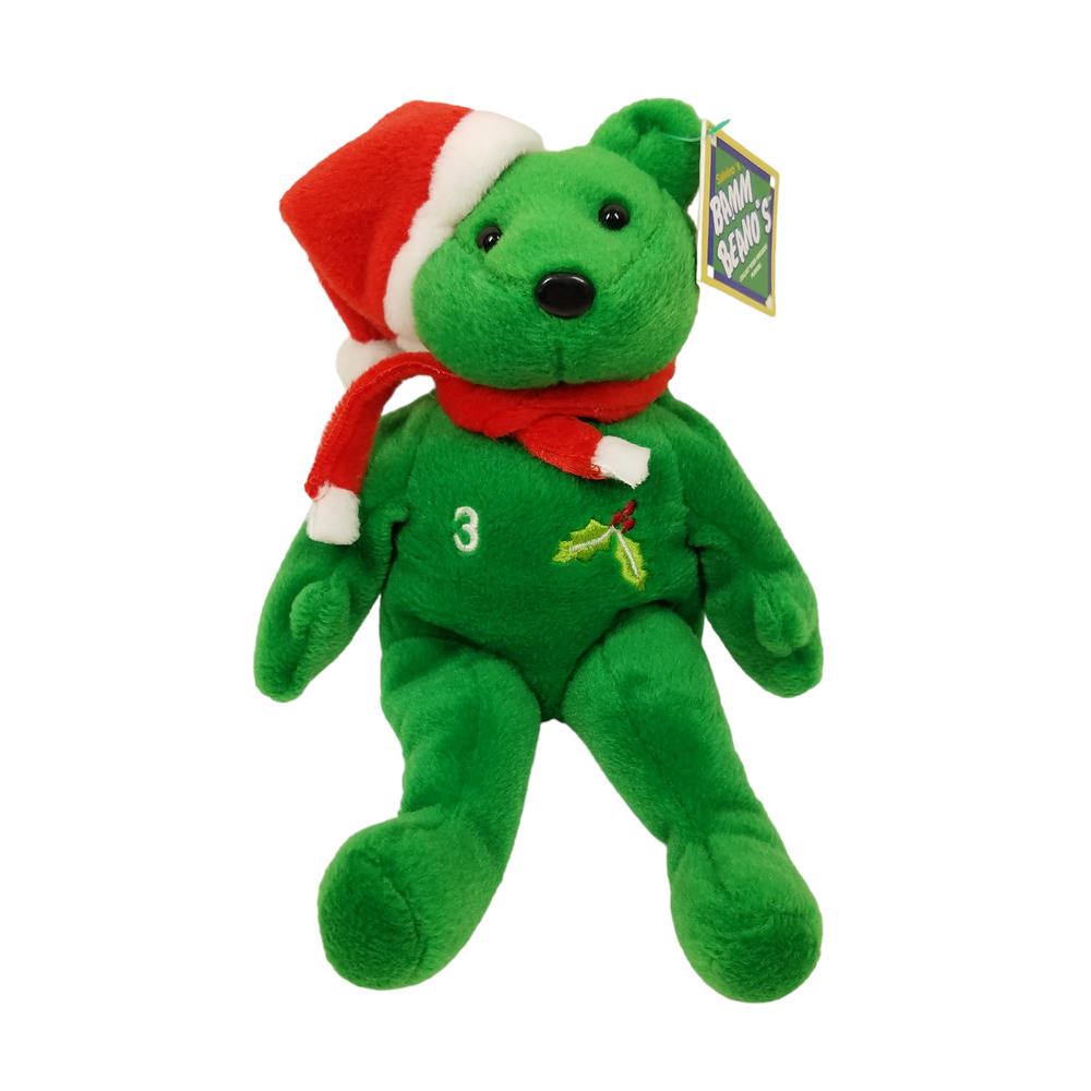Salvinos Bamm Beanos Plush Green Bear Beanie Alex Rodriguez Santa Hat Holly 1998